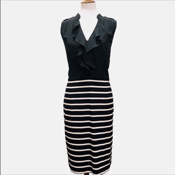 White House Black Market Dresses & Skirts - WHBM Ruffles Striped Black Dress